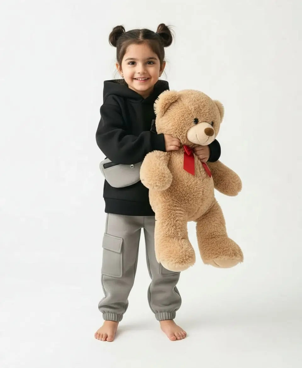 Unisex Kids Fleece Hoodie & Trouser Set – Black & Grey