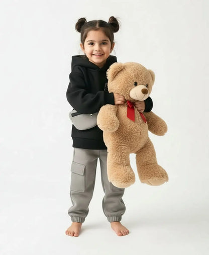 Unisex Kids Fleece Hoodie & Trouser Set – Black & Grey