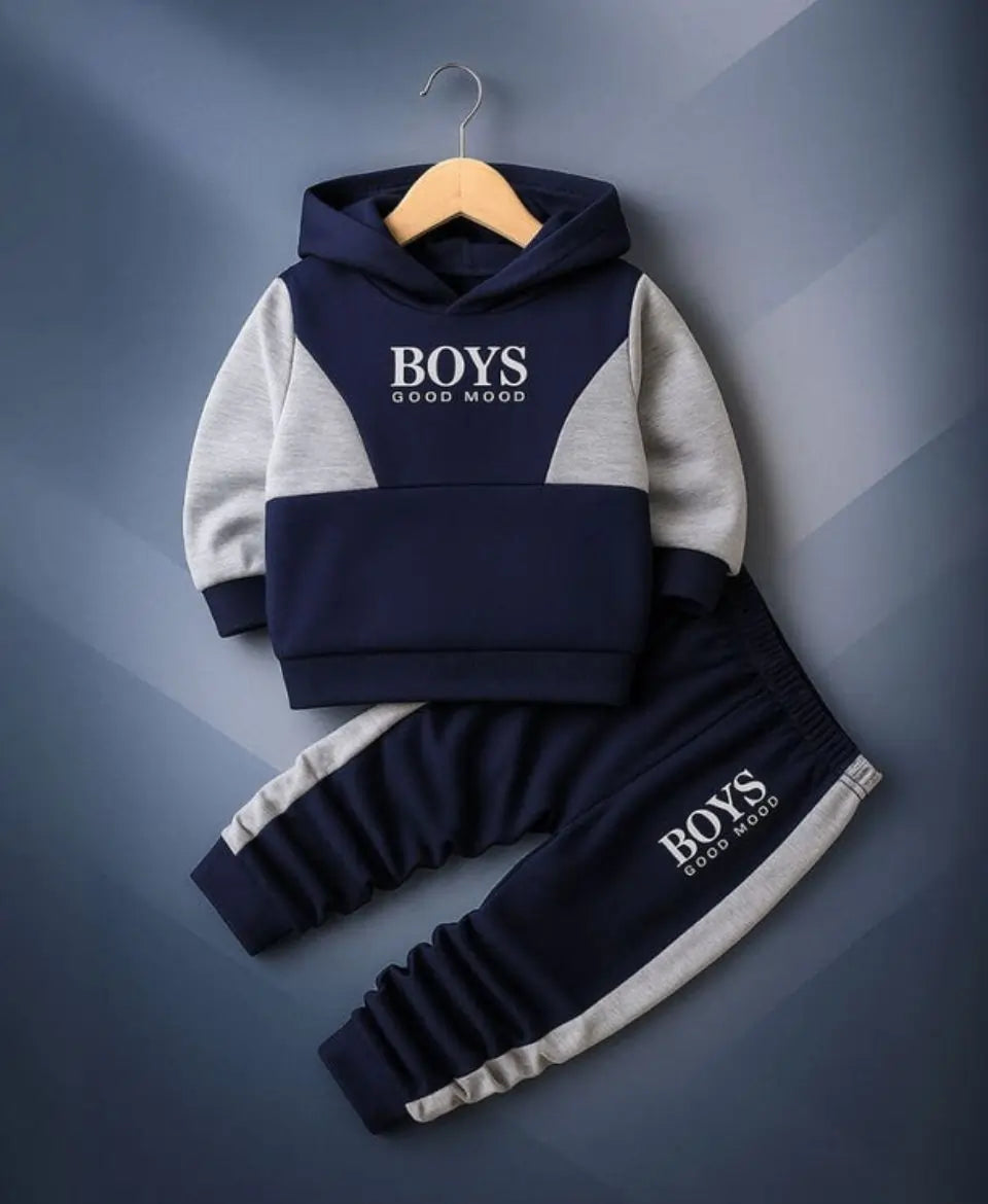 Boys Fleece Tracksuit Set – Navy & Grey Winter Outfit