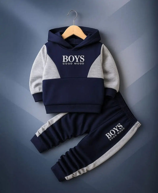 Boys Fleece Tracksuit Set – Navy & Grey Winter Outfit