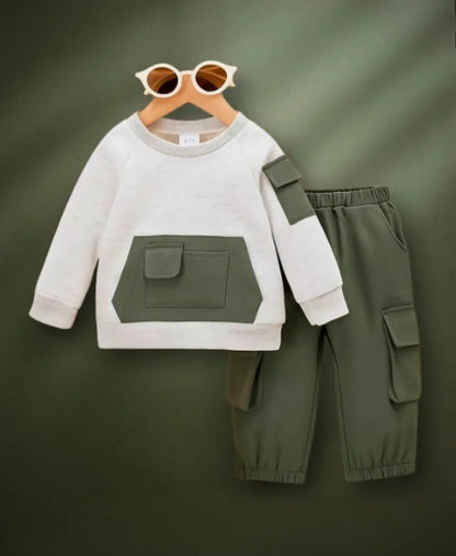 Kids Fleece Pocket Sweatshirt & Cargo Trouser Set – Winter Outfit