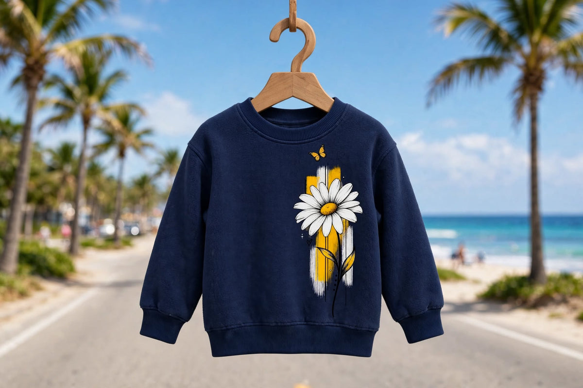 Kids Daisy Print Navy Sweatshirt – Cozy Fleece Pullove