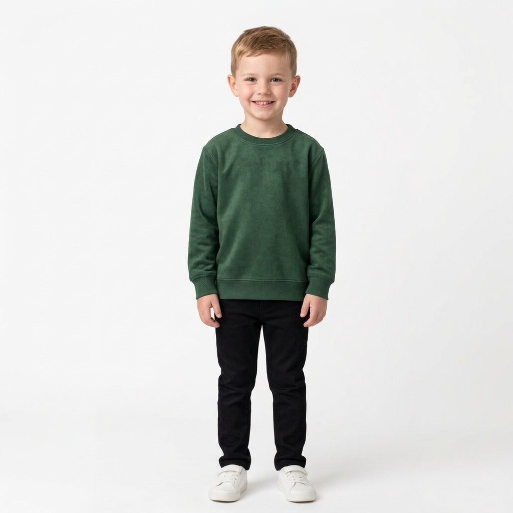 Kids Solid Forest Green Minimalist Fleece Sweatshirt | Casual Winter Wear