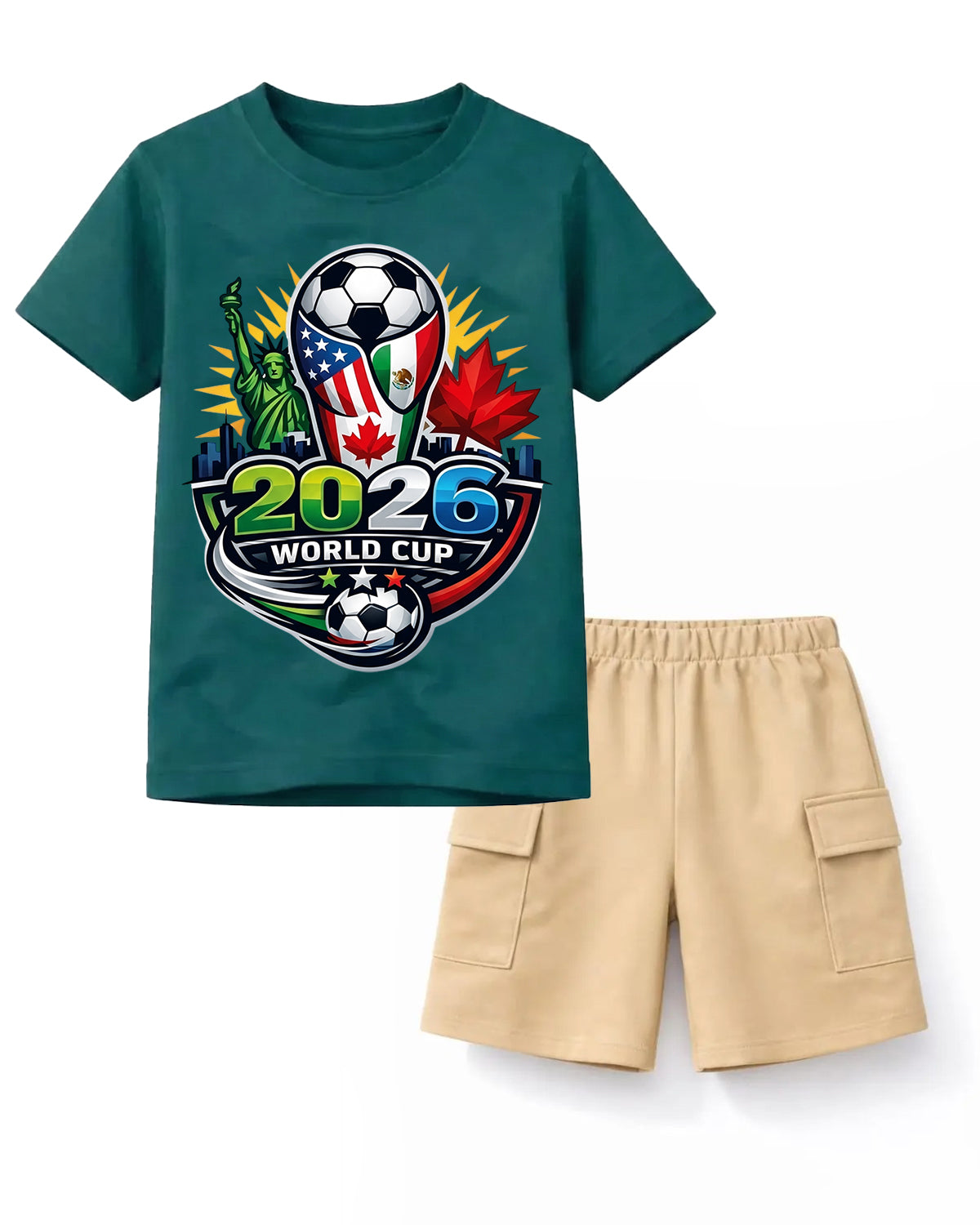 2026 World Cup Champion Tee & Black Cargo Shorts Set