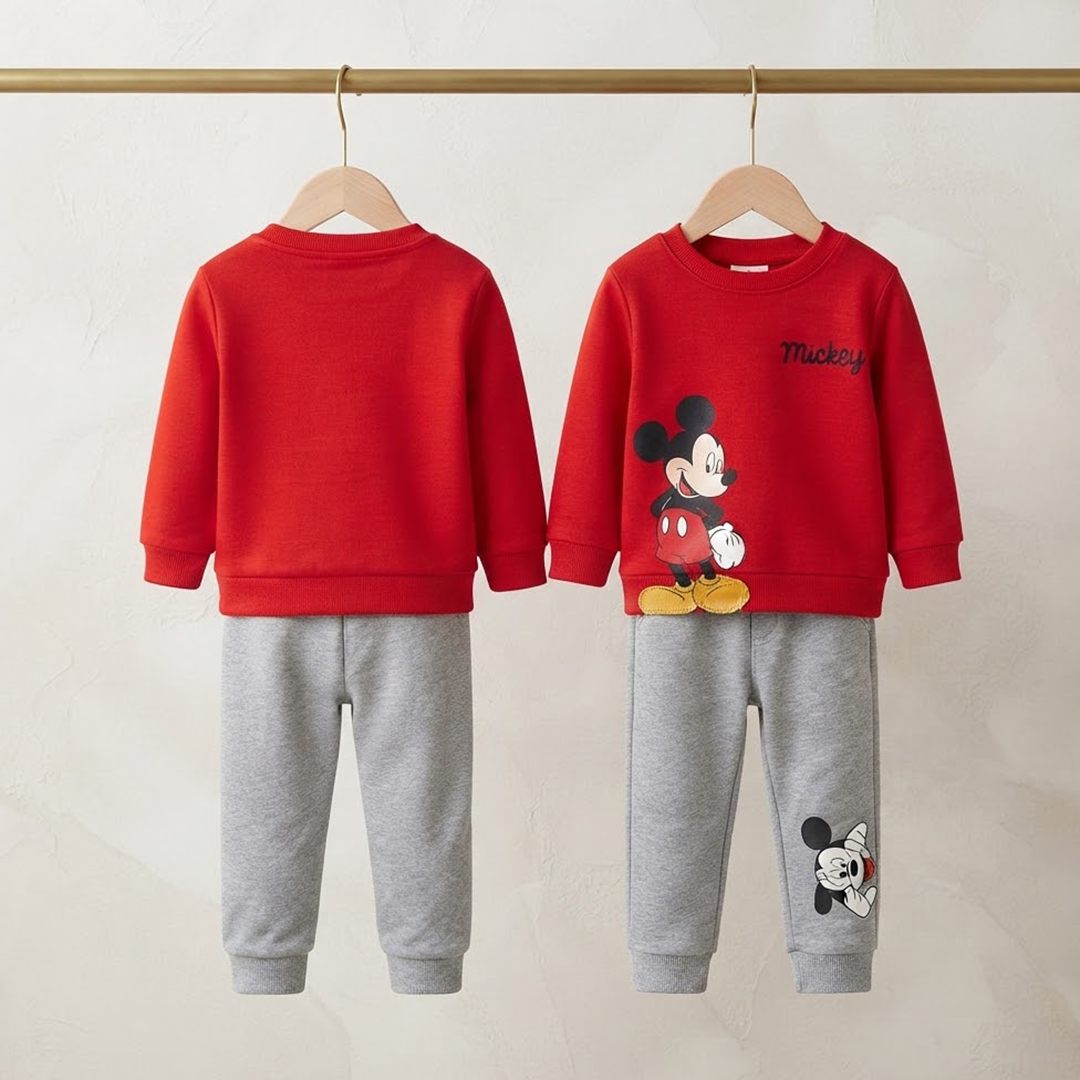 Kids' Disney Mickey Mouse Red Sweatshirt & Grey Jogger Set