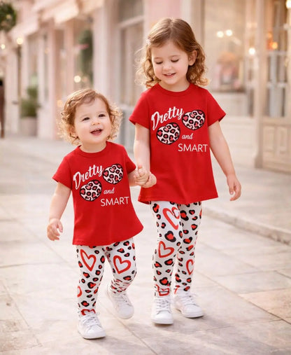 Pretty and Smart Leopard Heart Summer Suit Set