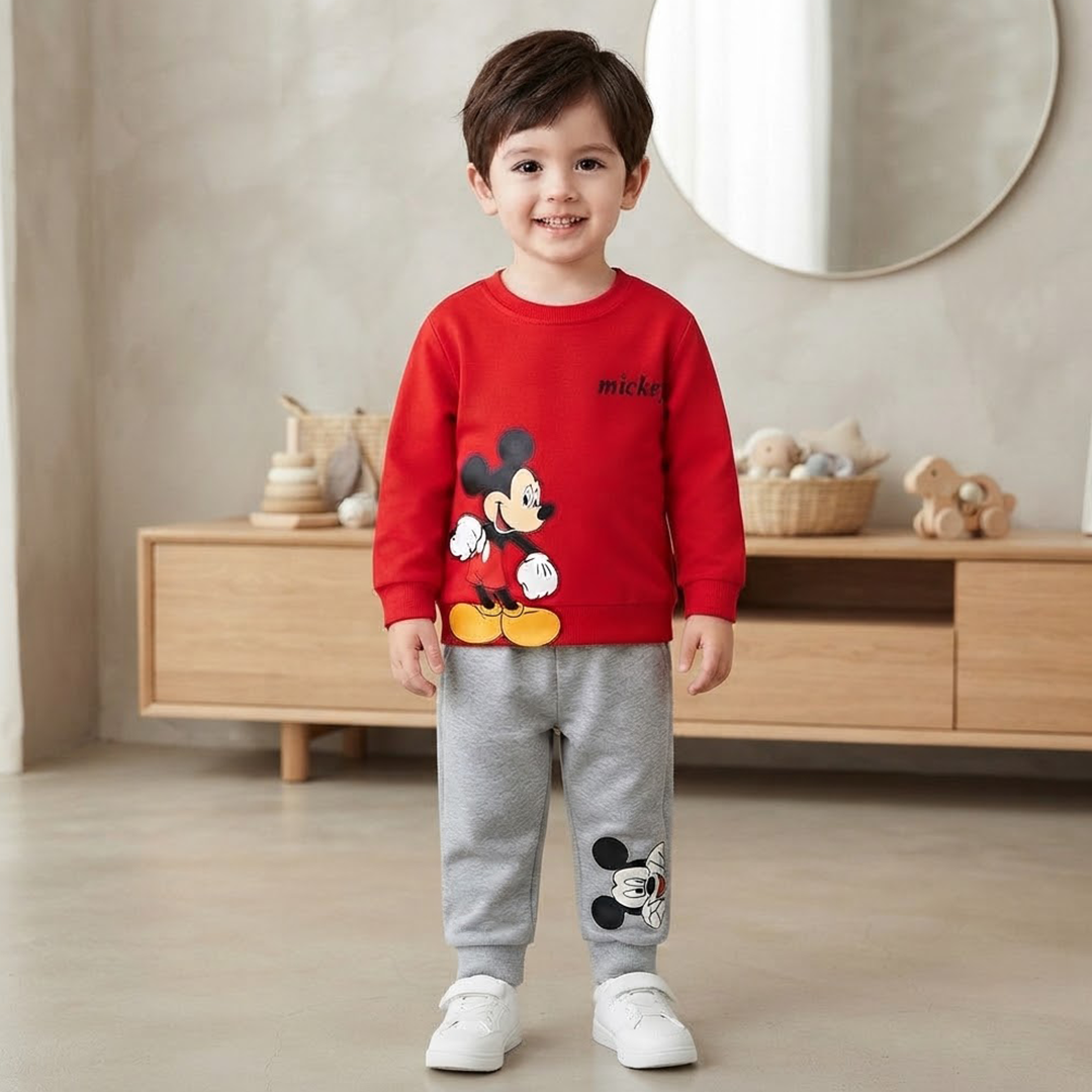 Kids' Disney Mickey Mouse Red Sweatshirt & Grey Jogger Set