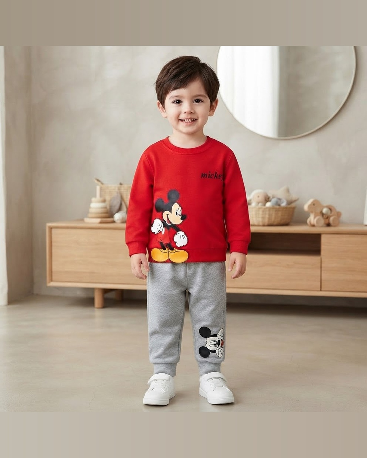 Kids' Disney Mickey Mouse Red Sweatshirt & Grey Jogger Set