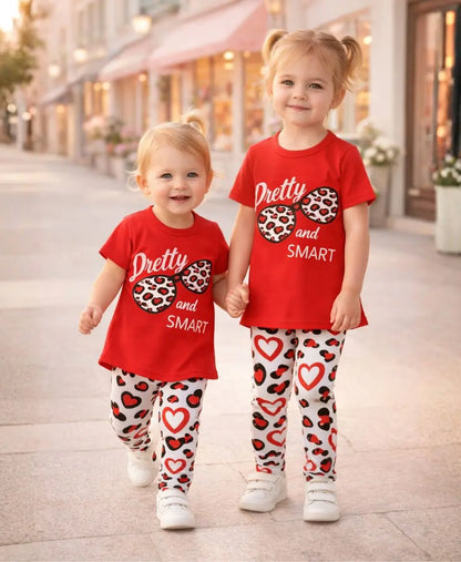 Pretty and Smart Leopard Heart Summer Suit Set