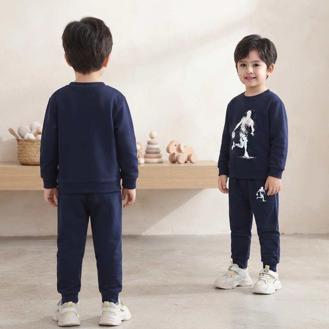 Kids' Basketball Player Navy Blue Sweatshirt & Jogger Set