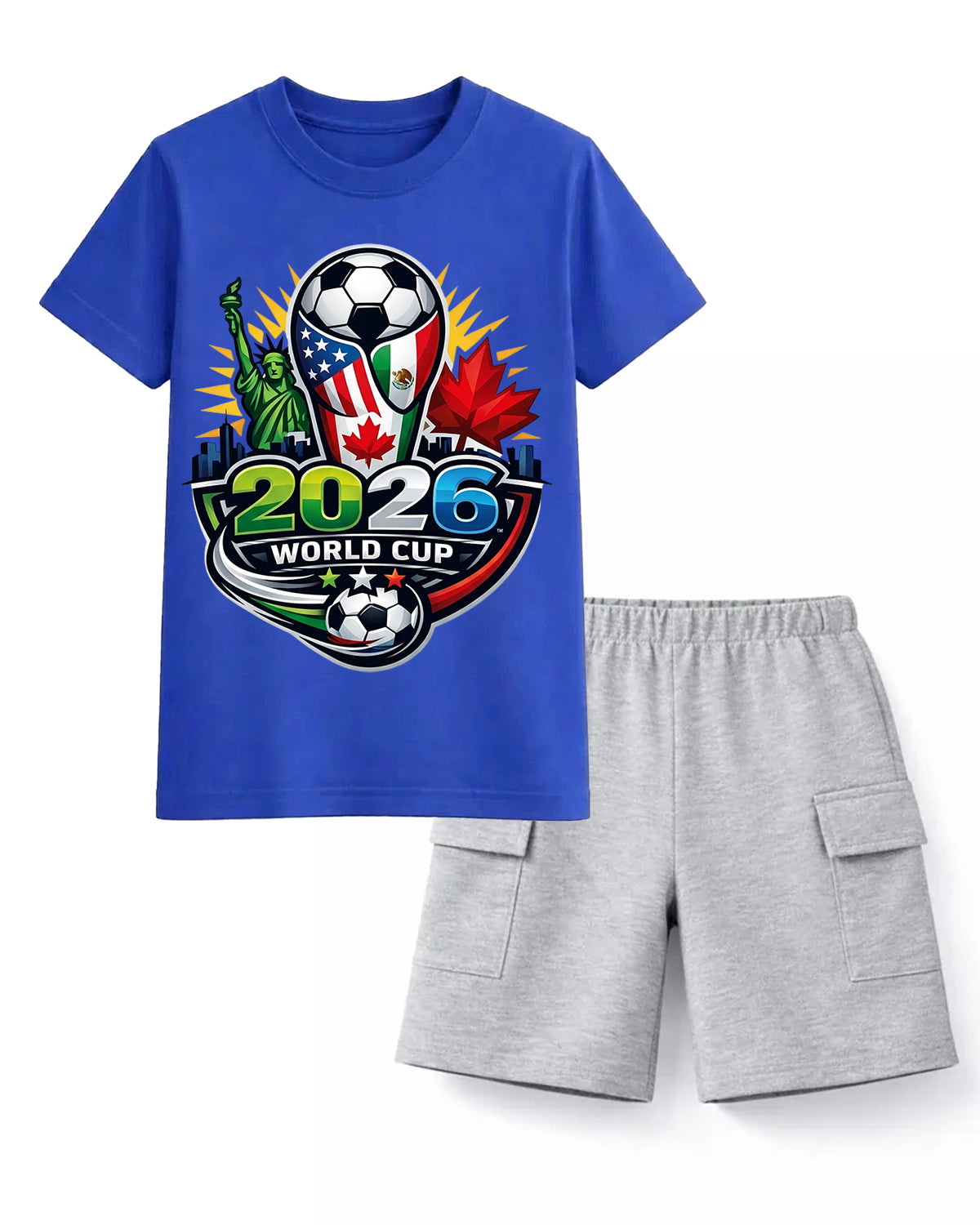 2026 World Cup Champion Tee & Black Cargo Shorts Set