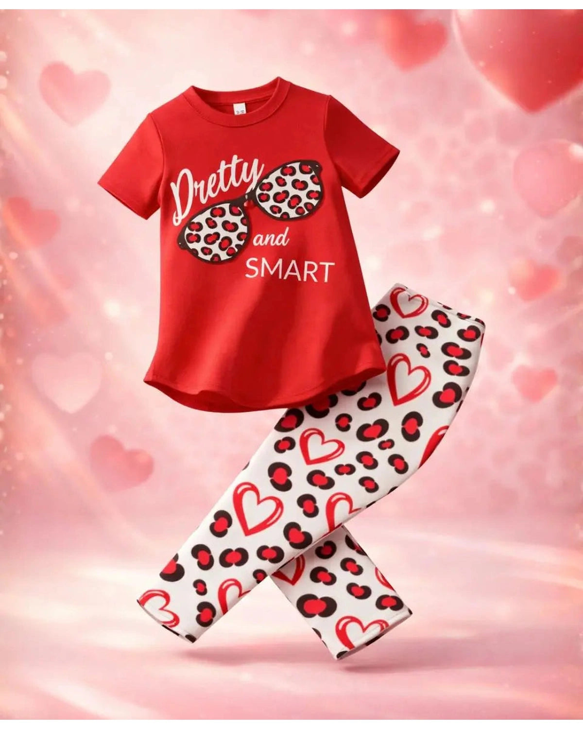 Pretty and Smart Leopard Heart Summer Suit Set