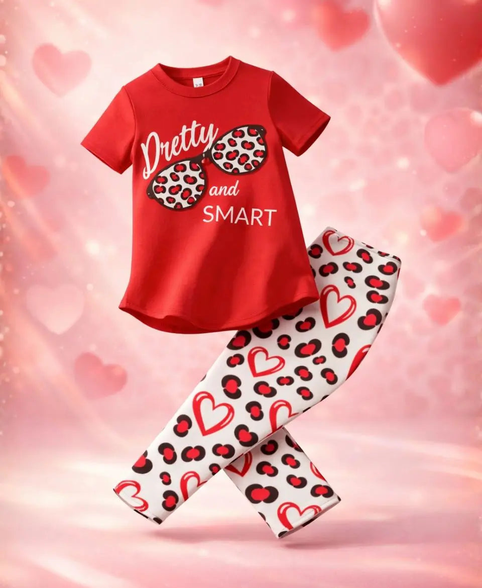 Pretty and Smart Leopard Heart Summer Suit Set