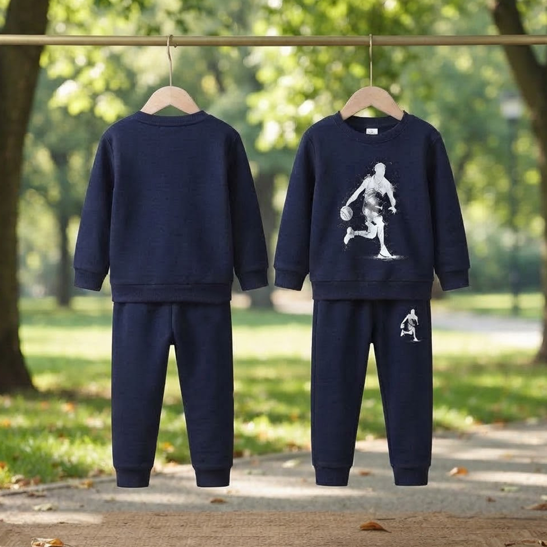 Kids' Basketball Player Navy Blue Sweatshirt & Jogger Set