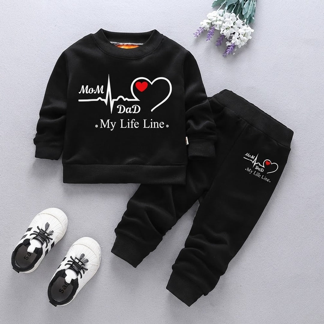 Kids "Mom & Dad My Life Line" Black Matching Sweatshirt & Jogger Set