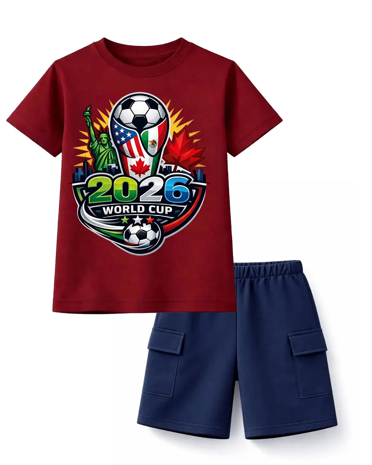 2026 World Cup Champion Tee & Black Cargo Shorts Set