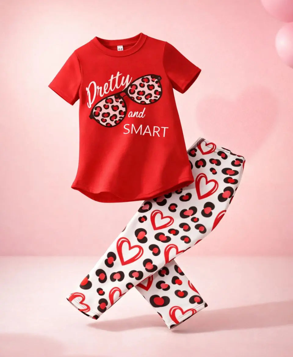 Pretty and Smart Leopard Heart Summer Suit Set