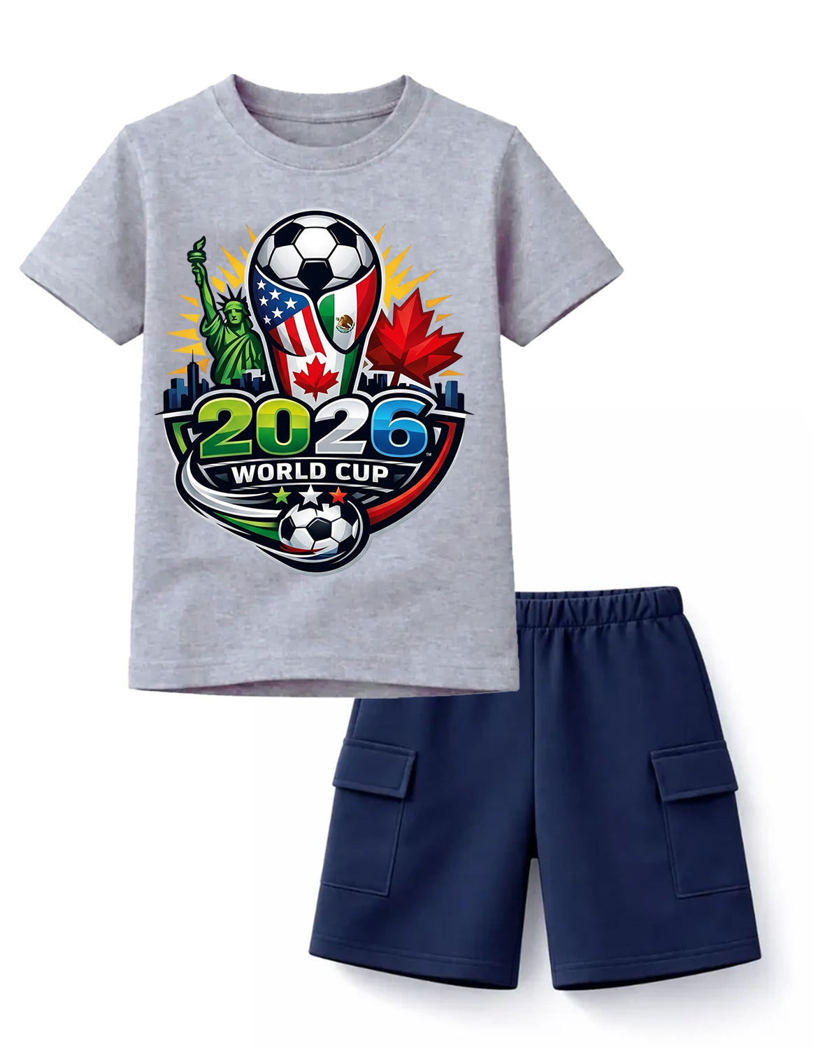 2026 World Cup Champion Tee & Black Cargo Shorts Set