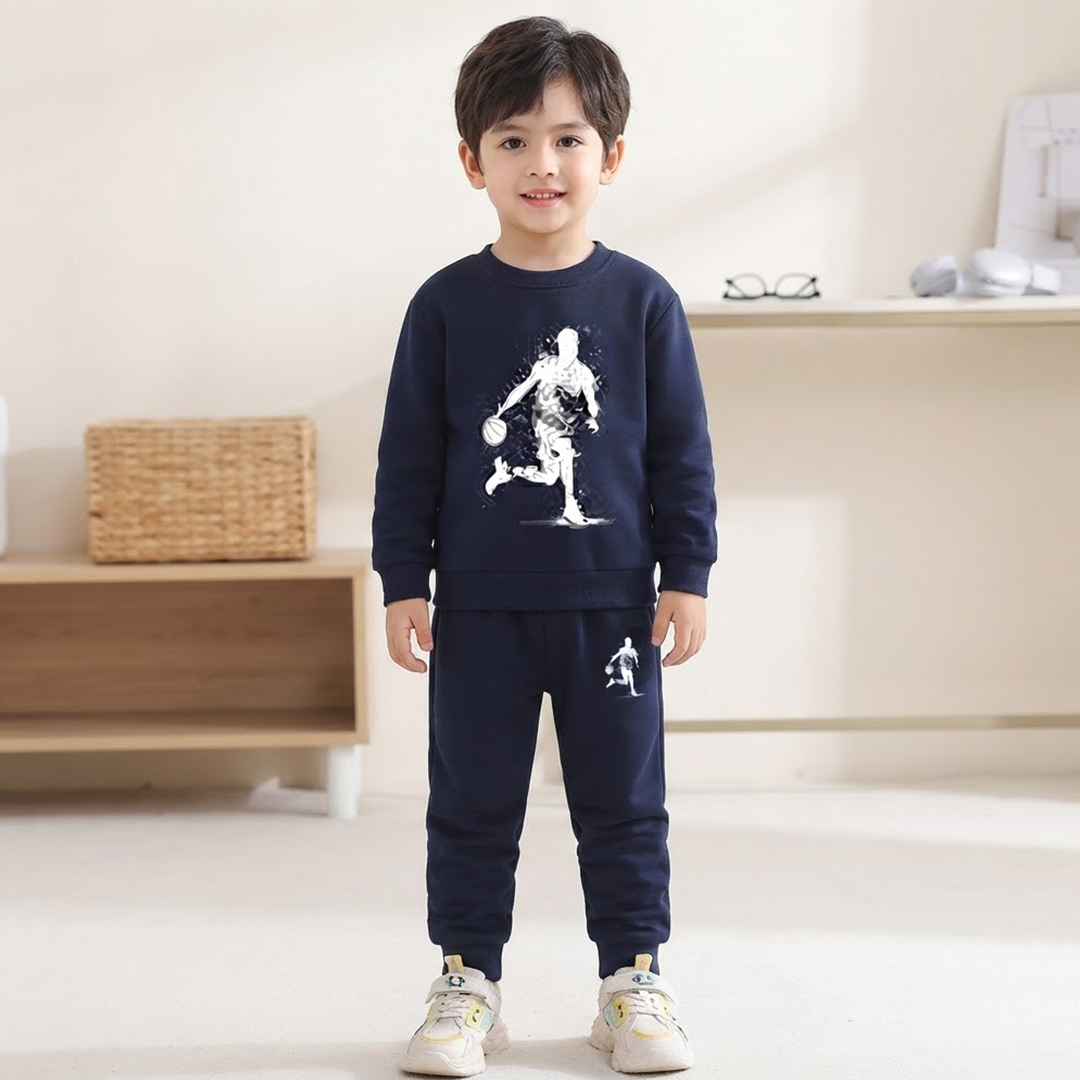 Kids' Basketball Player Navy Blue Sweatshirt & Jogger Set