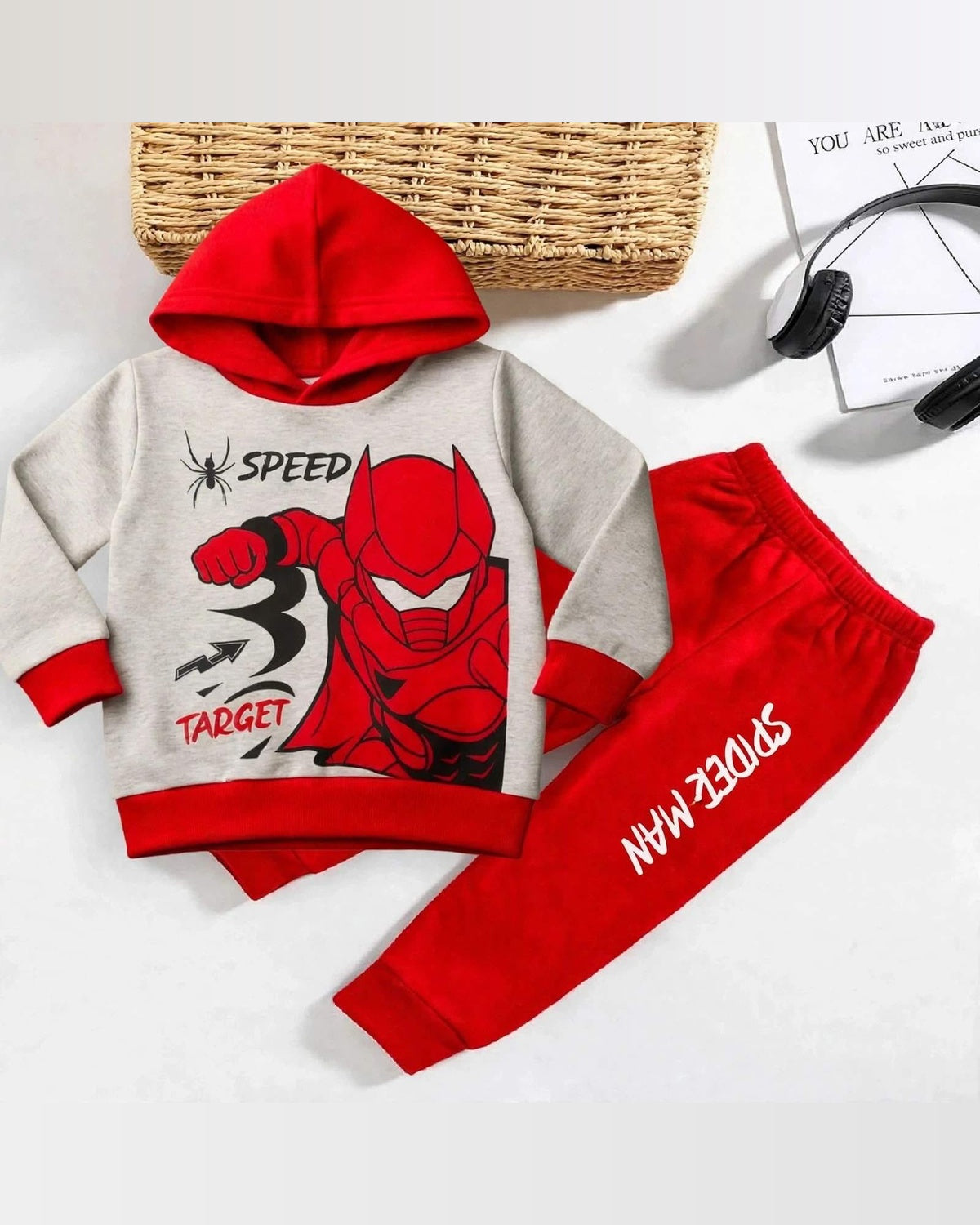 Kids Fleece Hoodie & Trouser Set – Superhero Winter Outfit