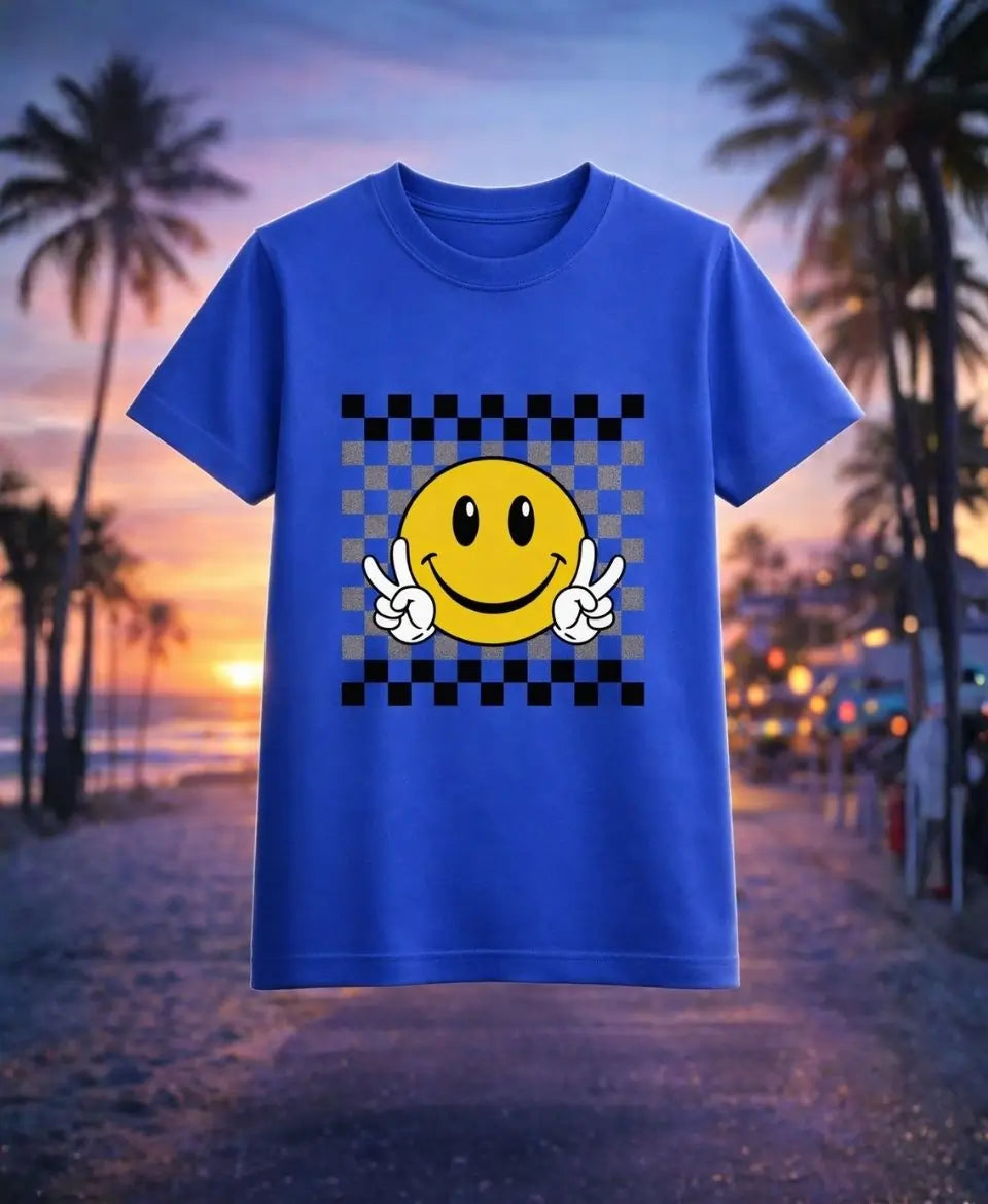 Smiley Peace Check T-Shirt