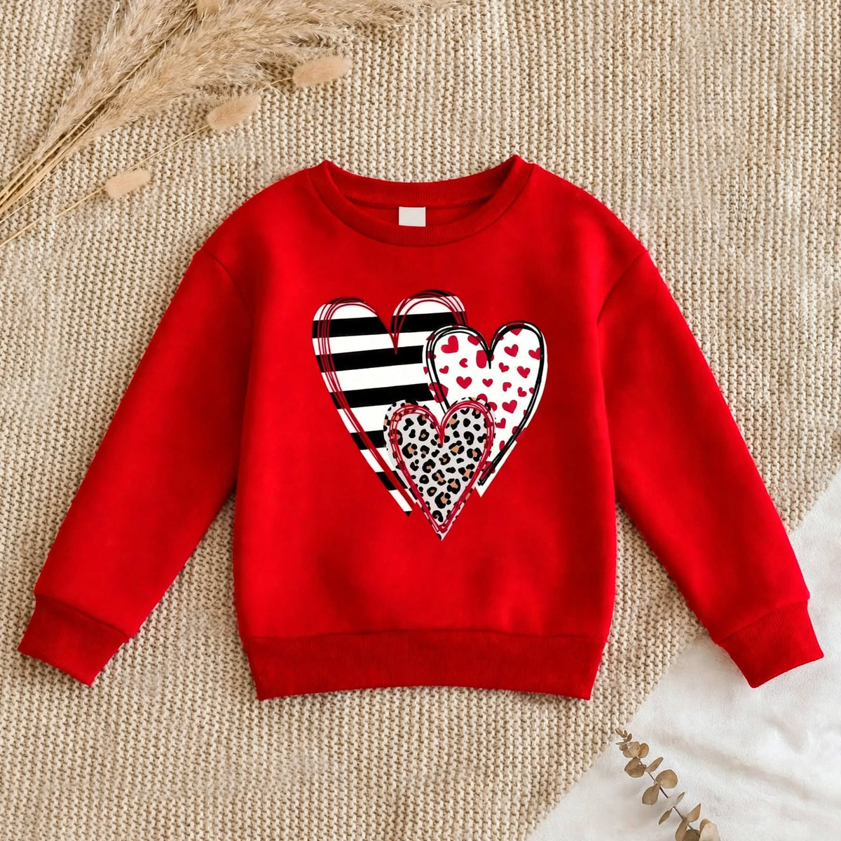 Kids Red Multi-Heart Print Fleece Sweatshirt | Casual Winter Wear for  Girls