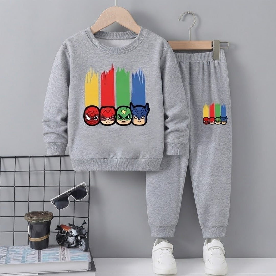 Boys Superhero Print Sweatshirt & Trouser Set – Grey