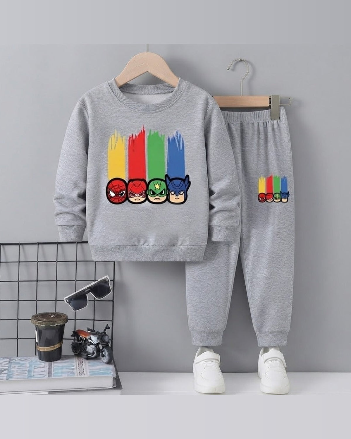 Boys Superhero Print Sweatshirt & Trouser Set – Grey