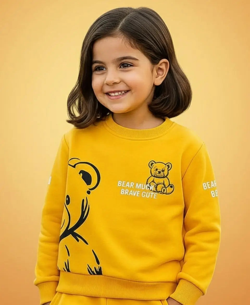 Kids Yellow Fleece Bear Sweatshirt – Cute & Warm Winter Wear