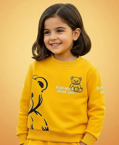 Kids Yellow Fleece Bear Sweatshirt – Cute & Warm Winter Wear