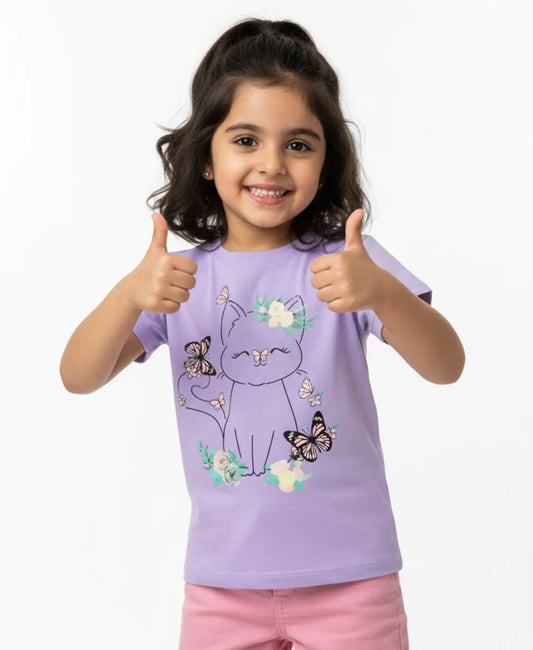 Girls Floral Kitty T-Shirt