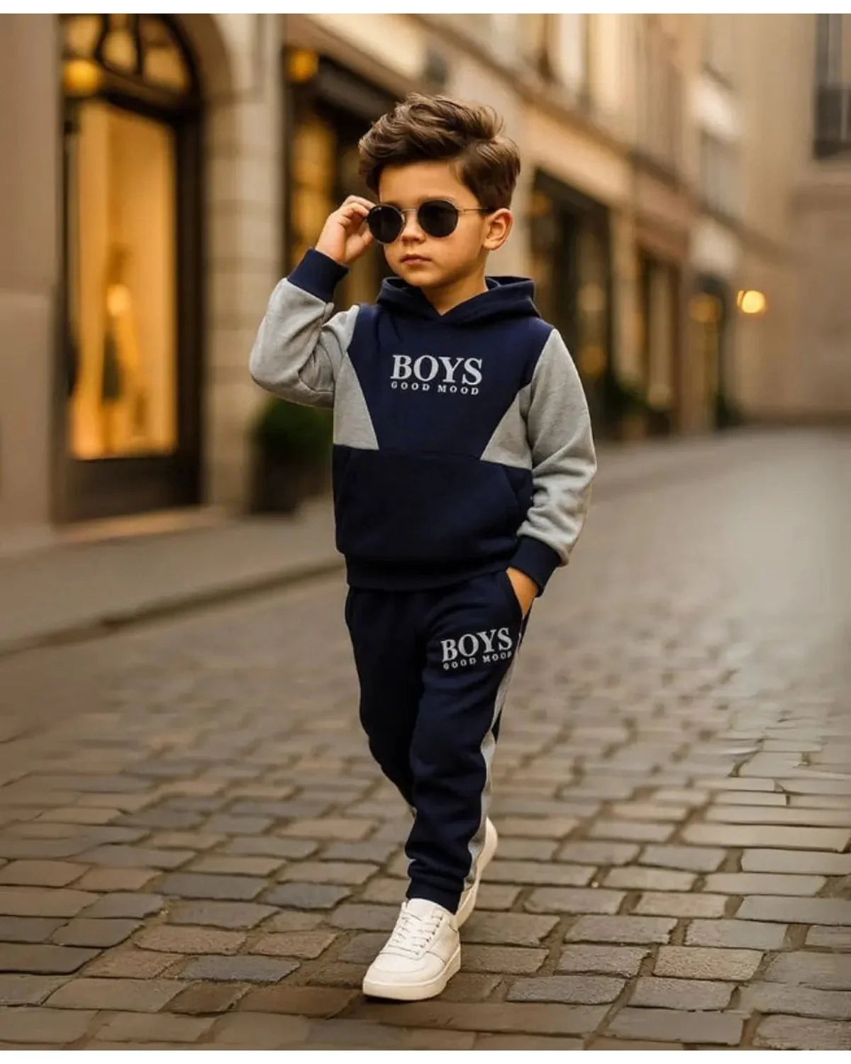 Boys Fleece Tracksuit Set – Navy & Grey Winter Outfit