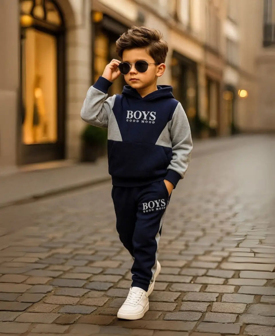 Boys Fleece Tracksuit Set – Navy & Grey Winter Outfit