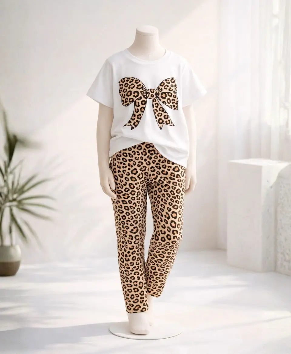 Leopard Bow Summer Suit Set