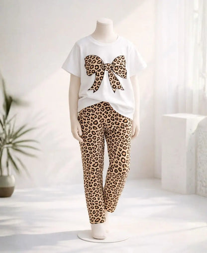 Leopard Bow Summer Suit Set