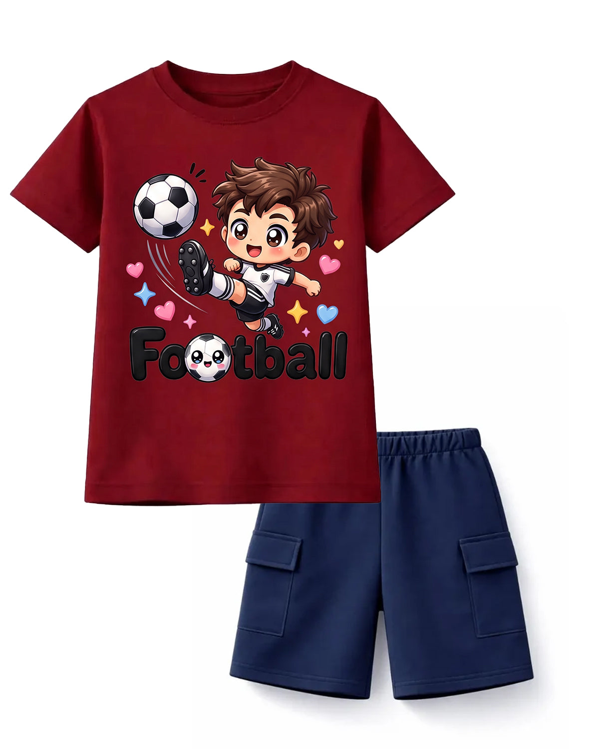 Little MVP Football Graphic Tee & Khaki Cargo Shorts Set