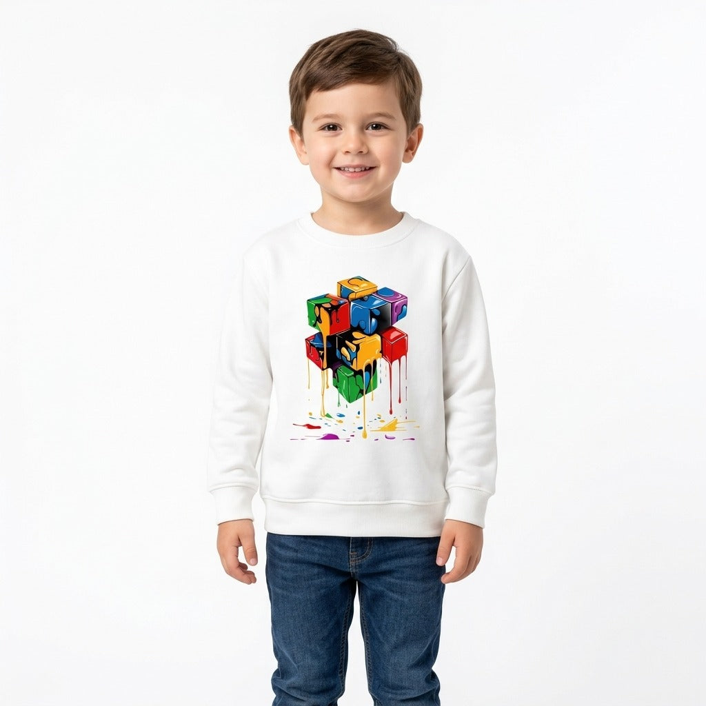 Kids Off-White Melted Color Block Cube Graphic Fleece Sweatshirt | Casual Winter Wear