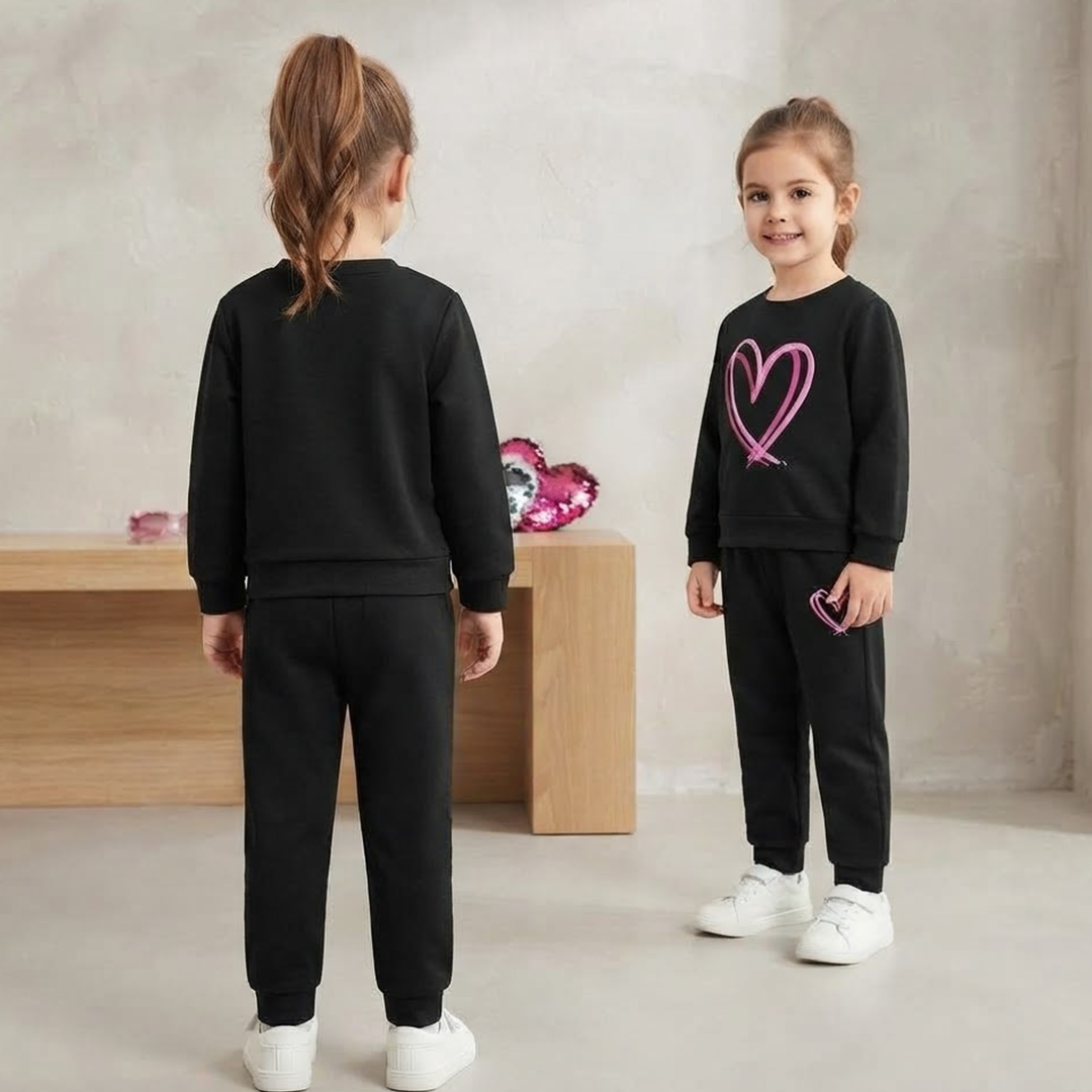 Toddler Girls' Pink Heart Black Sweatshirt & Jogger Set
