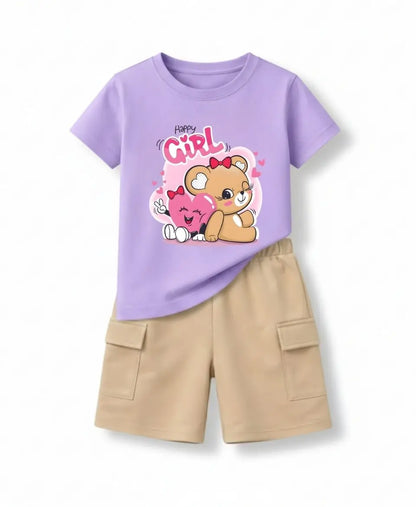 Happy Girl Teddy Pink Summer Suit Set 2