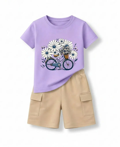Lavender Daisy Bicycle Girls Suit Set