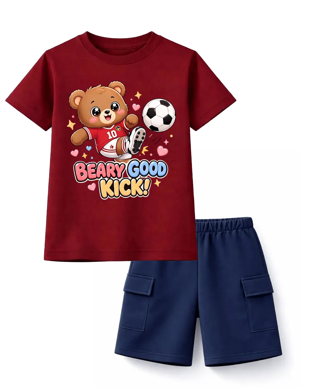 Beary Good Kick Soccer Tee & Navy Cargo Shorts Set