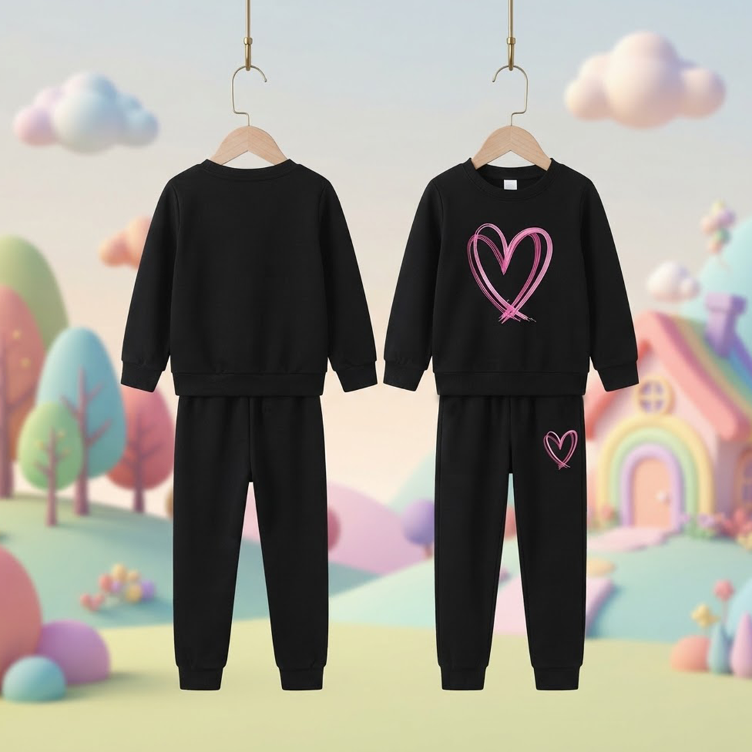Toddler Girls' Pink Heart Black Sweatshirt & Jogger Set