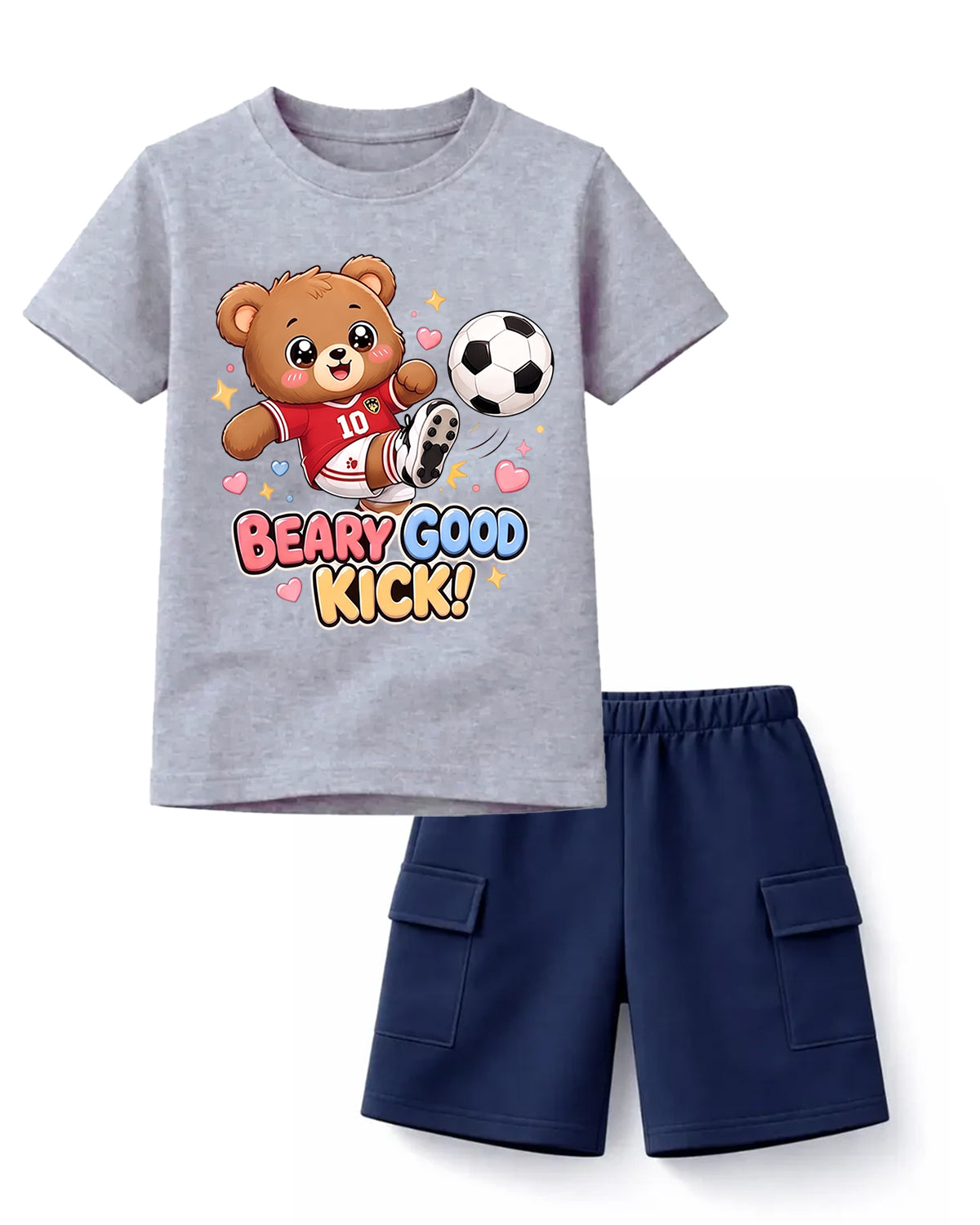 Beary Good Kick Soccer Tee & Navy Cargo Shorts Set