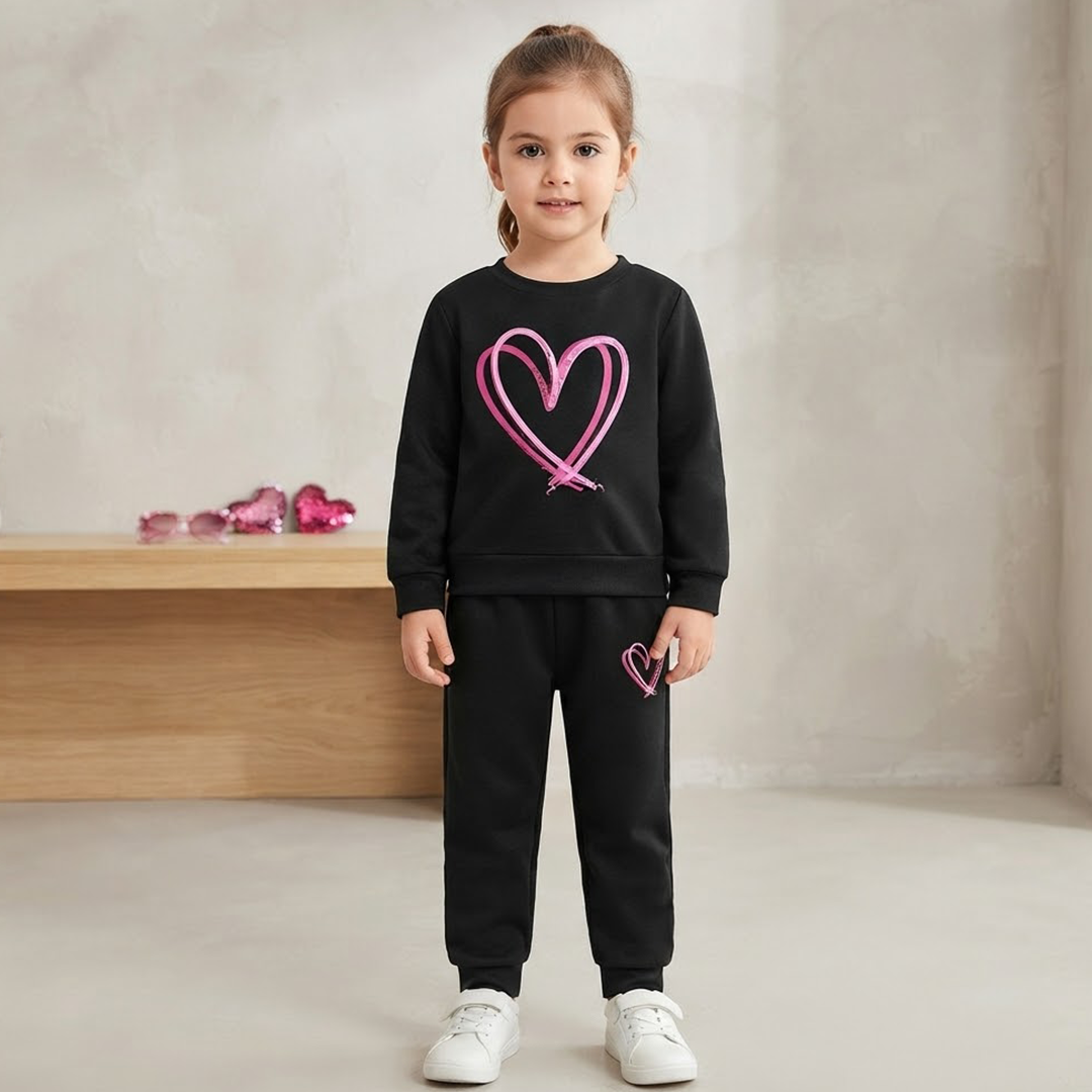 Toddler Girls' Pink Heart Black Sweatshirt & Jogger Set