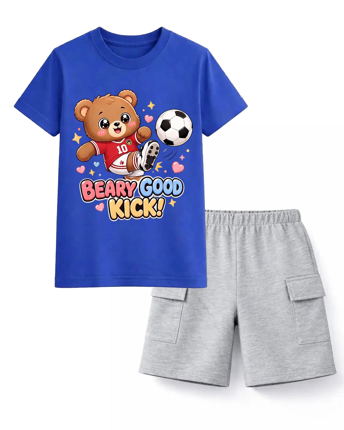Beary Good Kick Soccer Tee & Navy Cargo Shorts Set