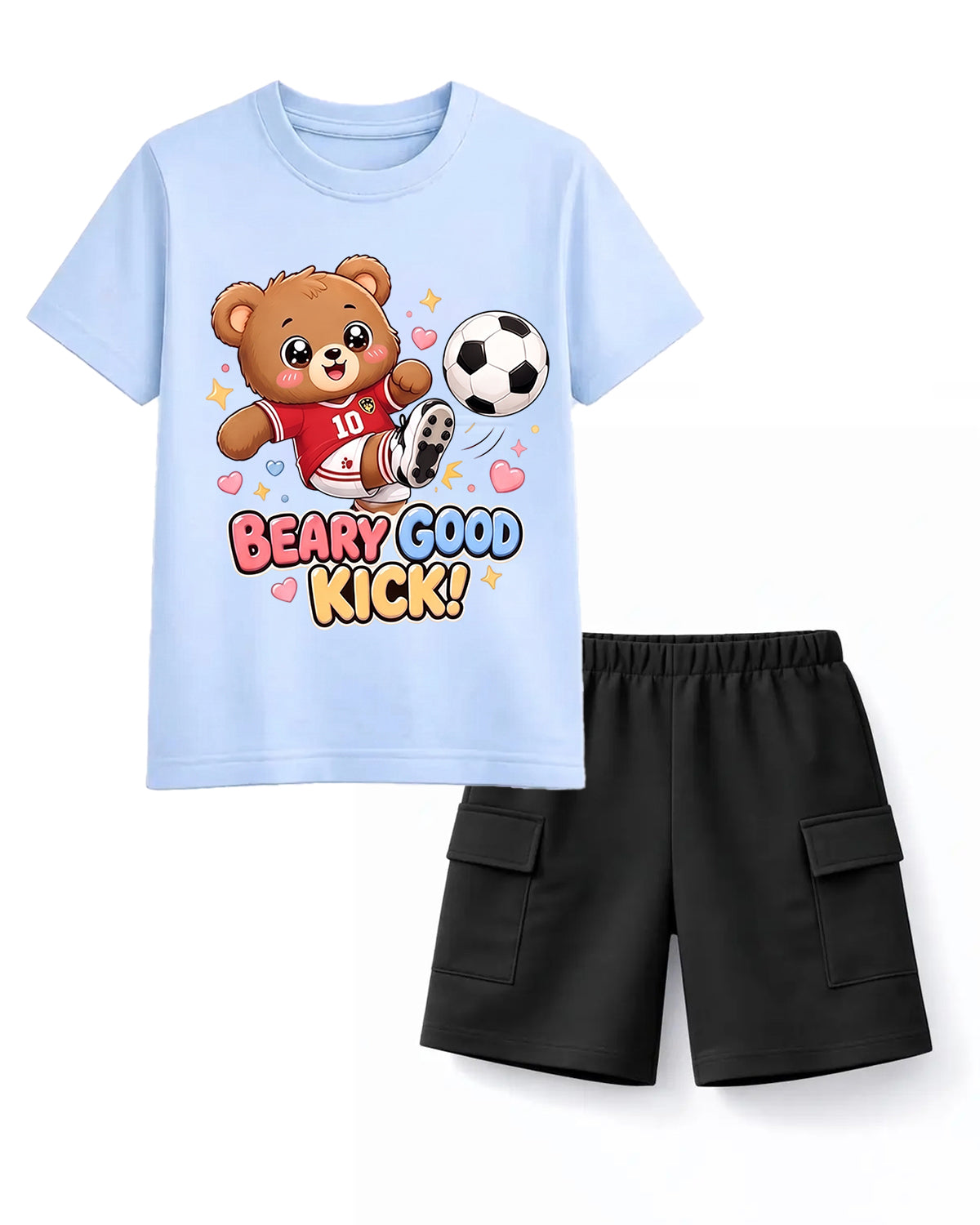 Beary Good Kick Soccer Tee & Navy Cargo Shorts Set