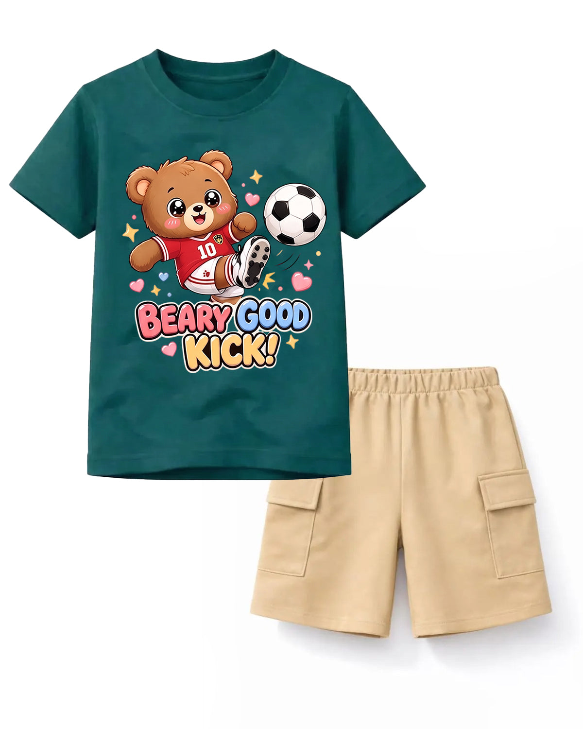 Beary Good Kick Soccer Tee & Navy Cargo Shorts Set
