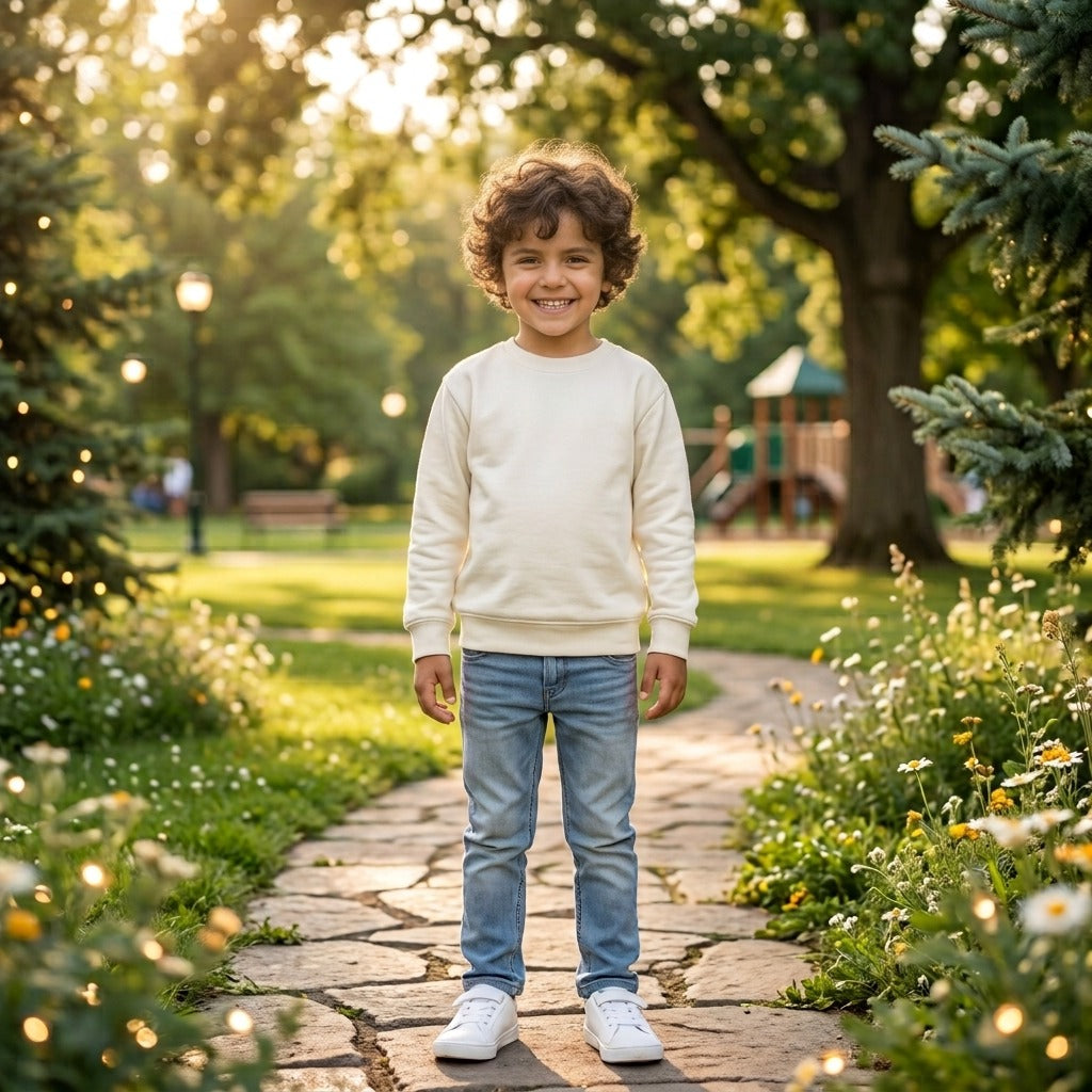 Kids Solid Off-White Minimalist Fleece Sweatshirt | Casual Winter Wear