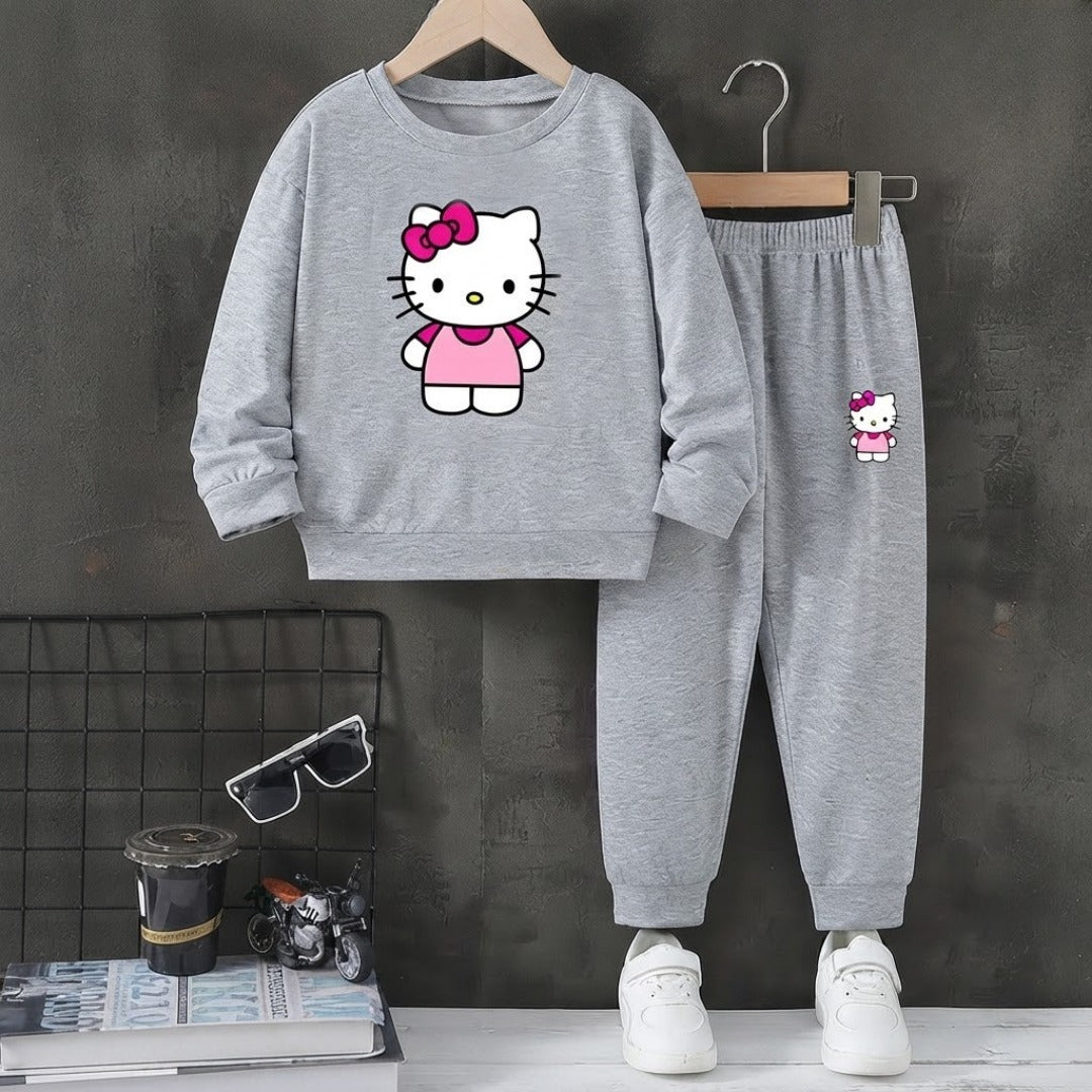 Girls' Hello Kitty Printed Sweatshirt & Trouser Set – Grey