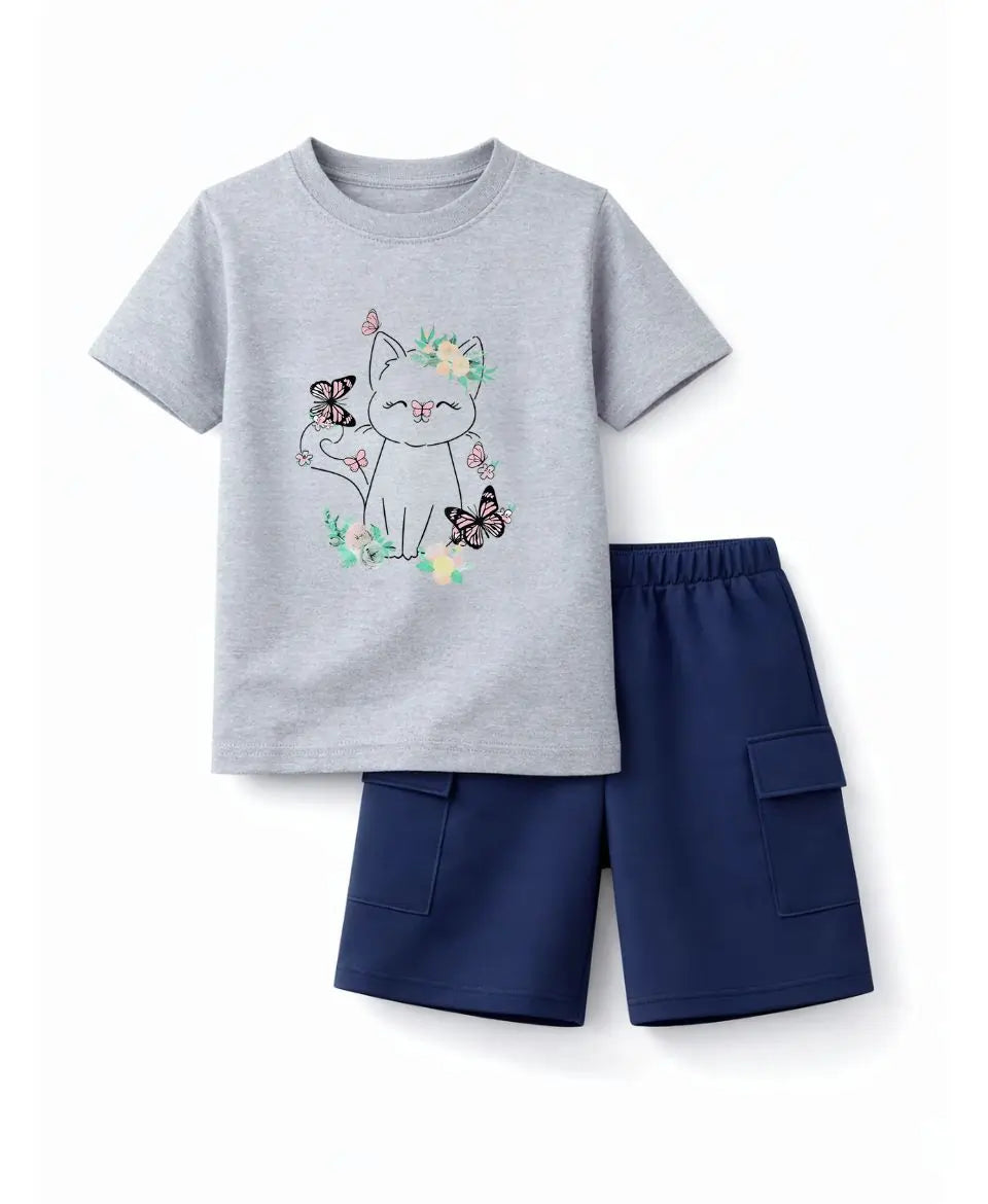 Floral Kitty Kids Suit Set